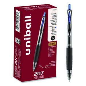 Signo 207 Needle Point Gel Pen, Retractable, Medium 0.7 mm, Blue Ink, Clear/Black/Blue Barrel, Dozen