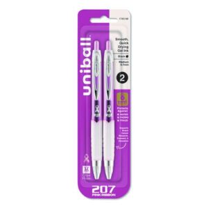 Signo 207 Breast Cancer Awareness Gel Pen, Retractable, Medium 0.7 mm, Black Ink, Translucent Pink/White Barrel, 2/Pack