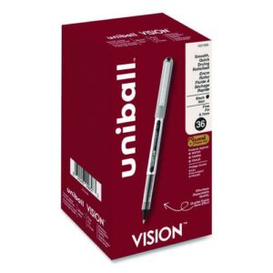 VISION Rollerball Pen, Stick, Fine 0.7 mm, Black Ink, Silver/Black/Clear Barrel, 36/Pack