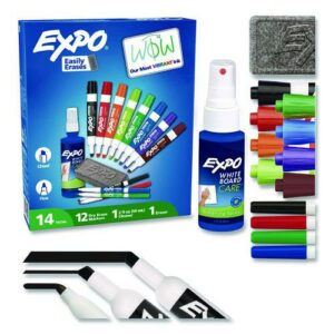 Low-Odor Dry Erase Marker, Eraser and Cleaner Kit, Medium Assorted Tips, Assorted Colors, 12/Set