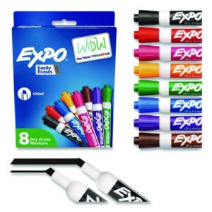 Low-Odor Dry-Erase Marker, Broad Chisel Tip, Assorted Colors, 8/Set