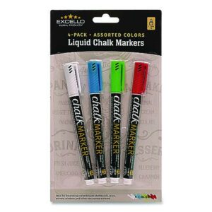 Liquid Chalk Markers, Fine Bullet Tip, Assorted Colors, 4/Pack