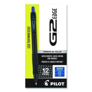 G2 Edge Premium Gel Roller Pen, Retractable, Fine 0.7 mm, Blue Ink, Black/Blue Barrel, Dozen