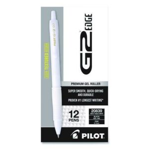 G2 Edge Premium Gel Roller Pen, Retractable, Fine 0.7 mm, Black Ink, White Barrel, Dozen