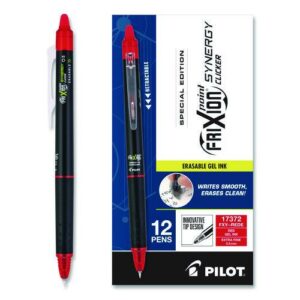 Frixion Synergy Clicker Erasable Gel Pen, Retractable, Extra Fine 0.5 mm, Red Ink, Black/Red Barrel, Dozen