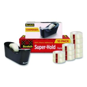 Super-Hold Tape with Dispenser, 1" Core, 0.75" x 27.77 yds, Clear, 10 Rolls and 1 Dispenser/Pack