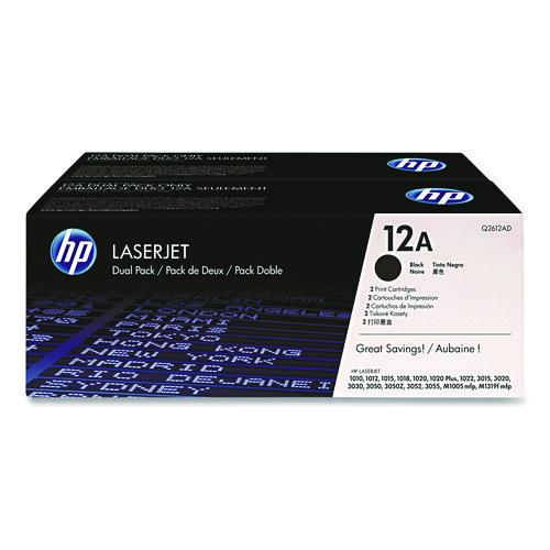 HP 12A, (Q2612D) 2-Pack Black Original LaserJet Toner Cartridges