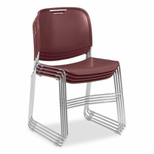 8500 Series Ultra-Compact Plastic Stack Chair, Supports 500 lbs, 17" Seat Height, Burgundy Seat/Back, Chrome Base, 4/Pack