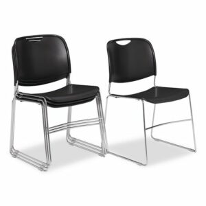 8500 Series Ultra-Compact Plastic Stack Chair, Supports Up to 500 lbs, 17" Seat Height, Black Seat/Back, Chrome Base, 4/Pack