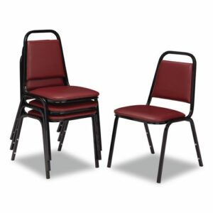 9100 Series Vinyl Upholstered Stack Chair, Supports Up to 300 lbs, 18" Seat Height, Burgundy Seat/Back, Black Base, 4/Pack