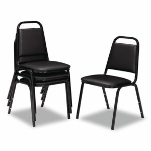 9100 Series Vinyl Upholstered Stack Chair, Supports Up to 300 lbs, 18" Seat Height, Black Seat/Back/Base, 4/Pack