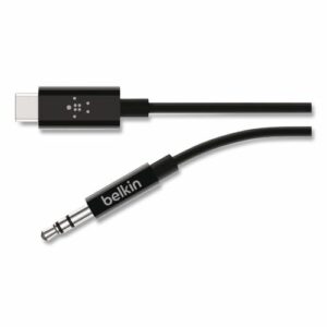 RockStar 3.5mm Audio Cable with USB-C Connector, 3 ft, Black