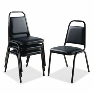 9100 Series Vinyl Upholstered Stack Chair, Supports 300 lbs, 18" Seat Height, Midnight Blue Seat/Back, Black Base, 4/Pack