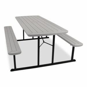 Blow Molded Folding Picnic Table, Rectangular, 57w x 72d x 29.5h, Speckled Gray Top, Black Base/Legs