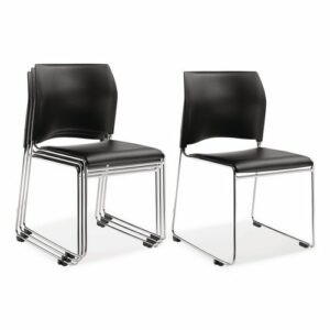 8700 Series Cafetorium Plush Vinyl Stack Chair, Supports Up to 500 lb, 18" Seat Height, Black Seat/Back, Chrome Base, 4/Pack