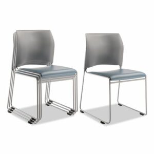 8700 Series Cafetorium Plush Vinyl Stack Chair, Supports Up to 500 lb, 18" Seat Ht, Blue Seat, Gray Back, Silver Base, 4/PK