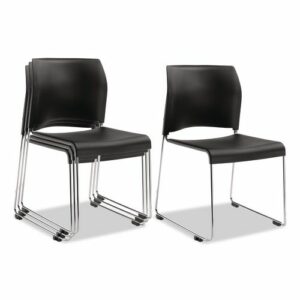 8800 Series Cafetorium Plastic Stack Chair, Supports Up to 500 lb, 18" Seat Height, Black Seat/Back, Chrome Base, 4/Pack