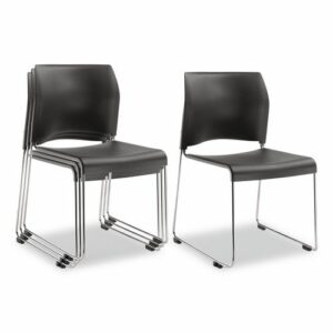 8800 Series Cafetorium Plastic Stack Chair, Supports Up to 500 lb, 18" Seat Height, Charcoal Seat/Back, Chrome Base, 4/Pack