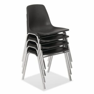 8100 Series Poly Shell Stacking Chair, Supports Up to 500 lb, 18" Seat Height, Black Seat, Black Back, Chrome Base, 4/Pack