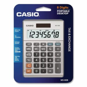 MS80B 8-Digit Battery and Solar Basic Calculator, LCD, Navy Blue