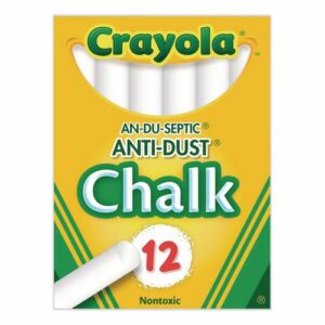 Nontoxic Anti-Dust Chalk, 3" x 0.31" Diameter, White, 12 Sticks/Box