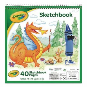 Animal Animations Wirebound Sketchpad, Unruled, Gold/Green Cover, 40 White 9 x 9 Sheets
