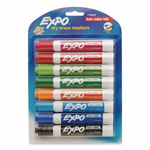 Low-Odor Dry-Erase Markers, Broad Chisel Tip, Assorted Colors, 8/Pack