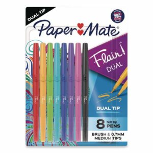 Flair Dual Porous Point Pen, Stick, Medium 0.7 mm Bullet, Pressure-Sensitive Brush, Assorted Ink and Barrel Colors, 8/Pack