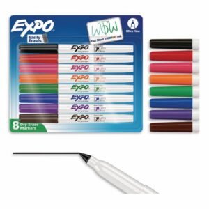 Low-Odor Dry-Erase Marker, Extra-Fine Bullet Tip, Assorted Colors, 8/Set