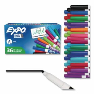 Low Odor Dry Erase Vibrant Color Markers, Fine Bullet Tip, Assorted Colors, 36/Pack