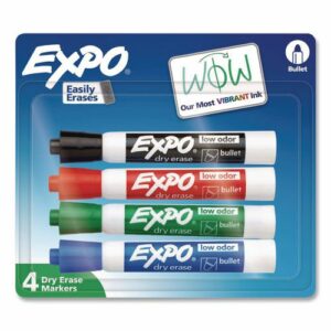 Low-Odor Dry-Erase Marker, Broad Chisel Tip, Assorted Pastel Colors, 4/Set