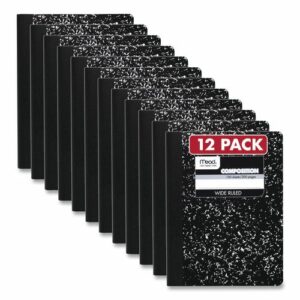 Square Deal Composition Book, 3-Subject, Wide/Legal Rule, Black Cover, (100) 9.75 x 7.5 Sheets, 12/Pack