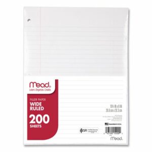 Filler Paper, 3-Hole, 8 x 10.5, Wide/Legal Rule, 200/Pack