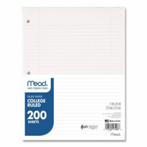 Filler Paper, 3-Hole, 8.5 x 11, College Rule, 200/Pack