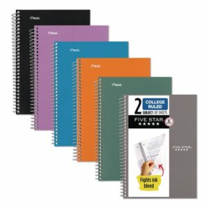 Wirebound Notebook, 2-Subject, Medium/College Rule, Assorted Cover Colors, (80) 9.5 x 6.52 Sheets, 6/Pack