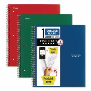 Wirebound Notebook, 1-Subject, Medium/College Rule, Assorted Cover Colors, (100) 11" x 8.5" Sheets, 3/Pack