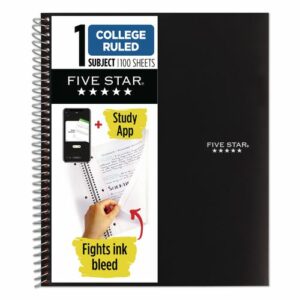 Wirebound Notebook, 1-Subject, Medium/College Rule, Black Cover, (100) 11 x 8.5 Sheets