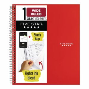 Wirebound Notebook, 1-Subject, Wide/Legal Rule, Red Cover, (100) 10.5 x 8 Sheets