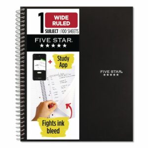 Wirebound Notebook, 1-Subject, Wide/Legal Rule, Black Cover, (100) 10.5 x 8.63 Sheets