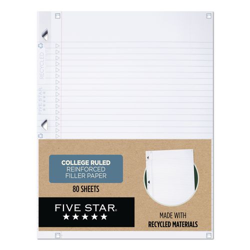 Reinforced Recycled Filler Paper Plus Study App, 3-Hole, 8.5 x 11, College Rule, 80/Pack