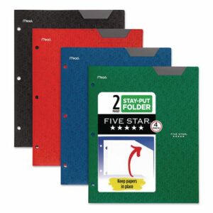 Two-Pocket Stay-Put Plastic Folder, 11 x 8.5, Assorted, 4/Pack