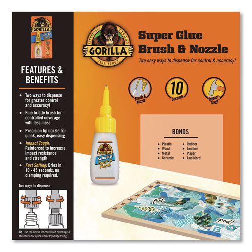Super Glue with Brush and Nozzle Applicators, 0.35 oz, Dries Clear - Image 7