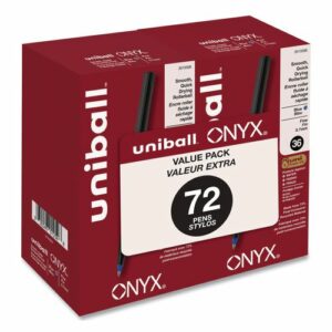 ONYX Rollerball Pen, Stick, Fine 0.7 mm, Blue Ink, Black/Blue Barrel, 72/Pack