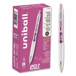 Signo 207 City of Hope Edition Gel Pen, Retractable, Medium 0.7 mm, Black Ink, Translucent Pink/White Barrel, Dozen