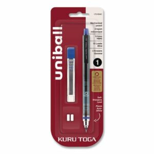 KuruToga Mechanical Pencil with Tube of Lead/Erasers, 0.5 mm, HB (#2), Black Lead, Black Barrel