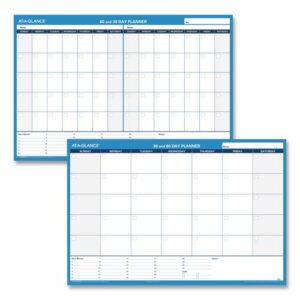 30/60-Day Undated Horizontal Erasable Wall Planner, 36 x 24, White/Blue Sheets, Undated