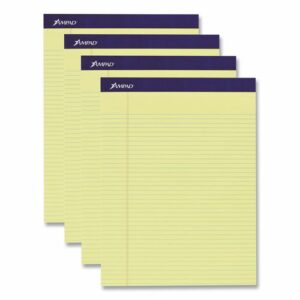 Legal Ruled Pads, Narrow Rule, 50 Canary-Yellow 8.5 x 11.75 Sheets, 4/Pack