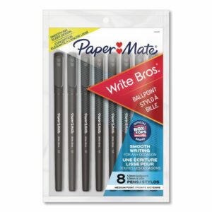Write Bros. Ballpoint Pen, Stick, Medium 1 mm, Black Ink, Black Barrel, 8/Pack