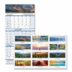 Earthscapes Recycled 3-Month Vertical Wall Calendar, Scenic Photography, 8 x 17, White Sheets, 14-Month: Dec 2024 to Jan 2026