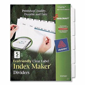 7530016006977, SKILCRAFT Avery Index Maker Dividers, 5-Tab, 11 x 8.5, White,